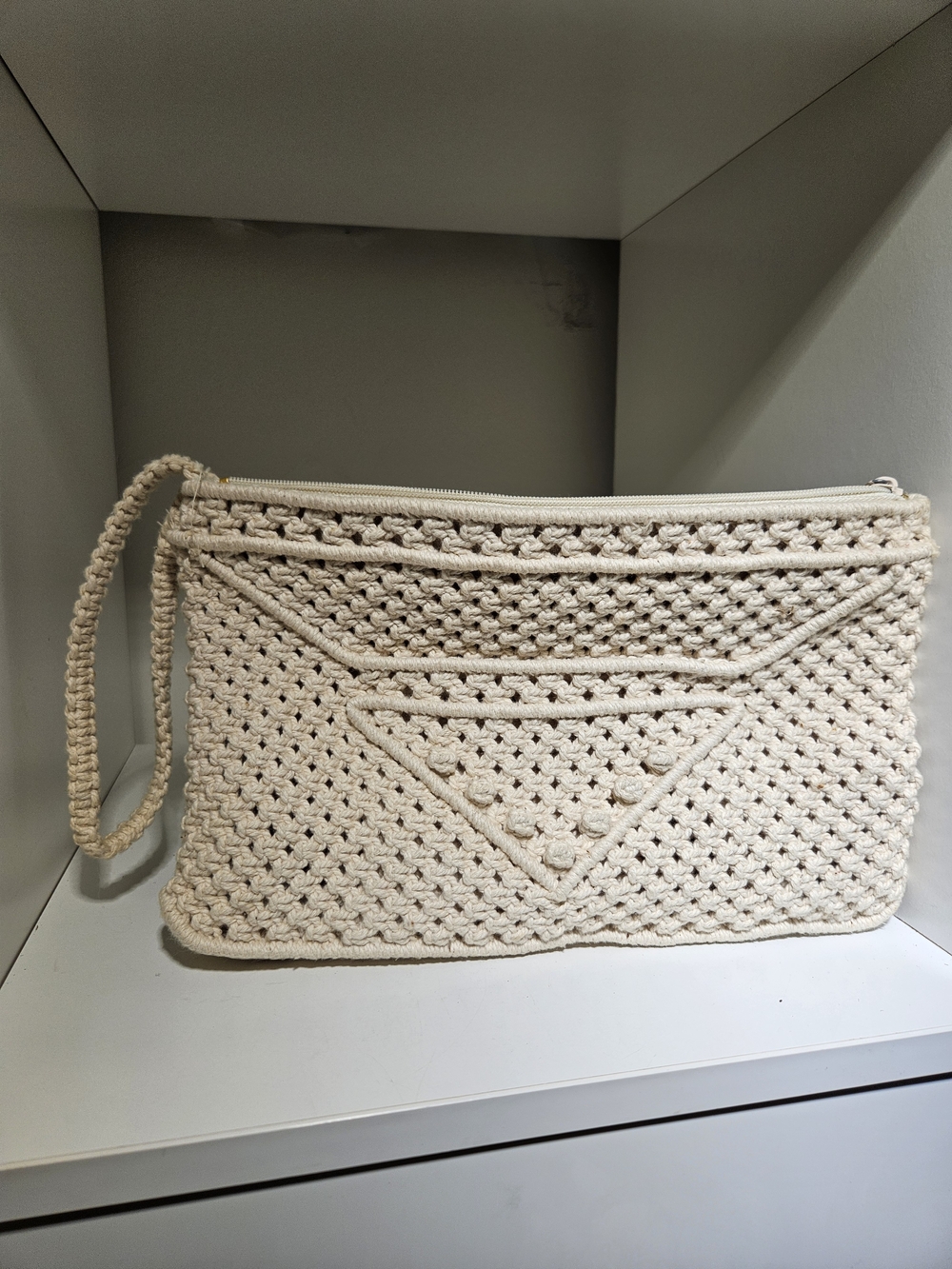 Macrame Ivory Light Clutch Zip Closure Festival Boho Occasion